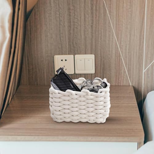 Cesta de almacenamiento de cuerda de algodón rectangular para organizar el escritorio 4