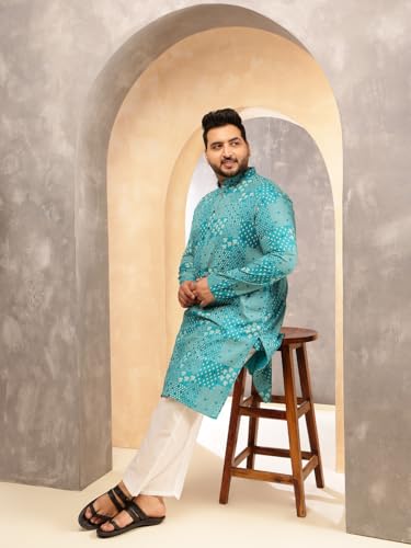 Image of SOJANYA Plus (Since 1958) Men's Cotton Blend Sanganeri Printed Long Kurta