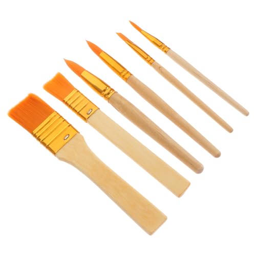 ifundom Juego de 6 Pinceles Profesionales para Pintura al Óleo, Acuarela y Gouache, Mango Corto de Madera Natural, Color Amarillo, Kit de Pinceles para Dibujo y Pintura Artesanal