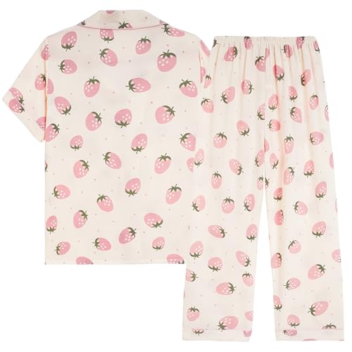 Vopmocld Big Girls Button Down Sleepwear Short Sleeve top & Pants 2PCS Crepe Pajama Sets Soft Lapel Shirt Loungewear2