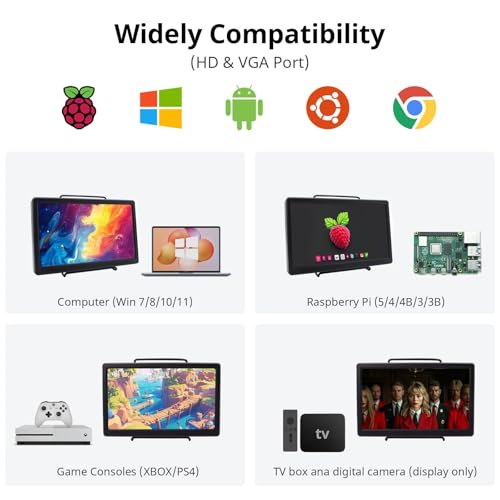 Image of ELECROW 10.1 Inch Portable Monitor - IPS Capacitive Monitor with HD VGA Port，1920x1080P LCD Display Built-in Dual Speakers VESA Mount for Raspberry Pi 5 /4 /3, PS Xbox, Windows 11 /10 /8 /7