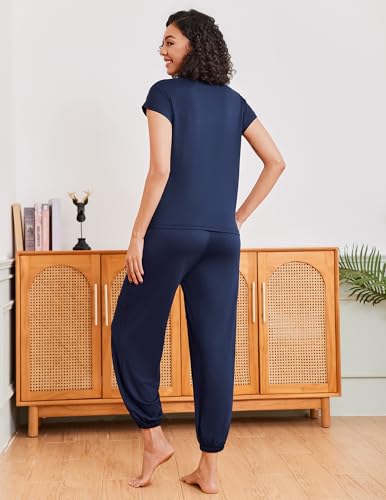 Image of Ekouaer Pajamas for women 2 Piece Lounge Set Cap Sleeve Sleepwear Joggers Pants Pjs with Pockets S-XXL