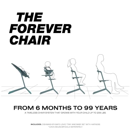 Image of Cybex LEMO High Chair 3-in-1 Set with Baby Set + Snack Tray - Modern Design, One-Hand Depth & Height Adjustment & Anti-Tip Wheels - from 6 Months, Convertible to Adult Chair, Stone Blue