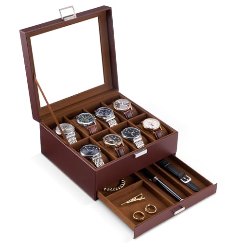 ProCase Caja para Reloj de 8 Ranuras, Estuche Organizador de Relojes de 2 Pisos con Tapa Vidrio Anti-polvo Almacenaje Guardarrelojes para Hombres y Mujeres (Café) ProCase Caja para Reloj de 8 Ranuras, Estuche Organizador de Relojes de 2 Pisos con Tapa Vidrio Anti-polvo Almacenaje Guardarrelojes para Hombres y Mujeres (Café)
