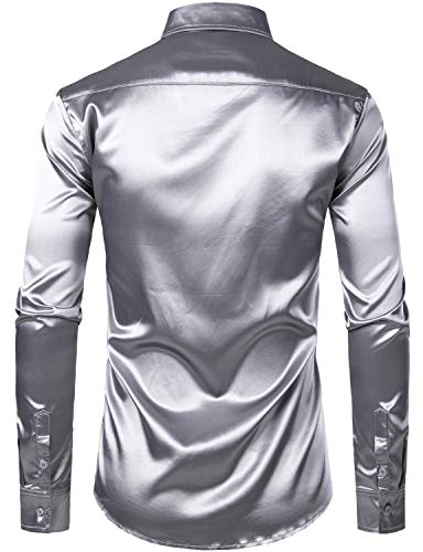 ZEROYAA Men's Luxury Shiny Silk Like Satin Button Up Dress Shirts2