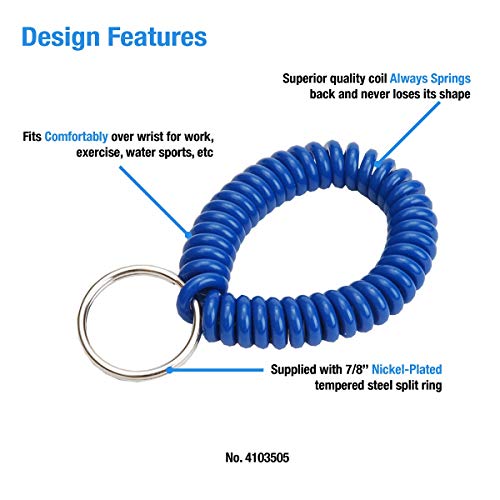 Image of Wrist Coil with Split Key Ring, Blue, PK5