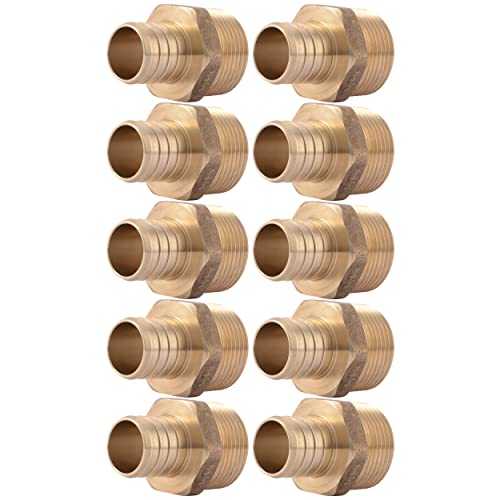 Image of SharkBite 1 Inch Crimp MNPT Male Adapter, Pack of 10, Brass Plumbing Fitting, PEX Pipe, Copper, UC140LF