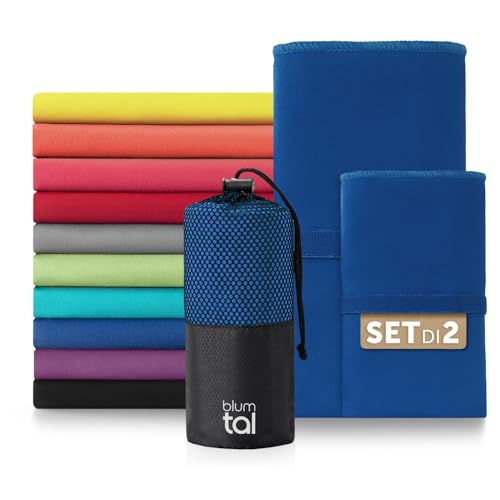 Blumtal Asciugamano Microfibra 180x90 cm + 80x40 cm Set - Asciugatura Rapida per Palestra, Viaggio - Telo Donna - Blu