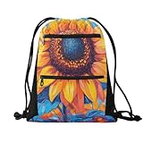 EtherSpher Mochila impermeable de girasol amarillo para gimnasio, bolsa de playa con cordón y bolsillos de malla