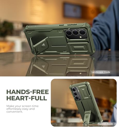 Image of Dexnor for Samsung Galaxy S26+ Plus Case with Upgraded Slide Camera Cover & 2 Front Frames & Built-in Screen Protector & Kickstand, Heavy-Duty Rugged Case Full-Body Protective Cover(2026),Army Green