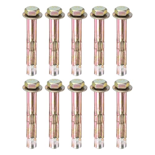 M METERXITY 10-Pack Hex Expansion Bolt, M6x50mm Colored Galvanized Iron-Carbon Steel External Hex Expansion Bolts, Anti-Corrosion Metal Bolt for Concrete/Dry Brick/Block Walls