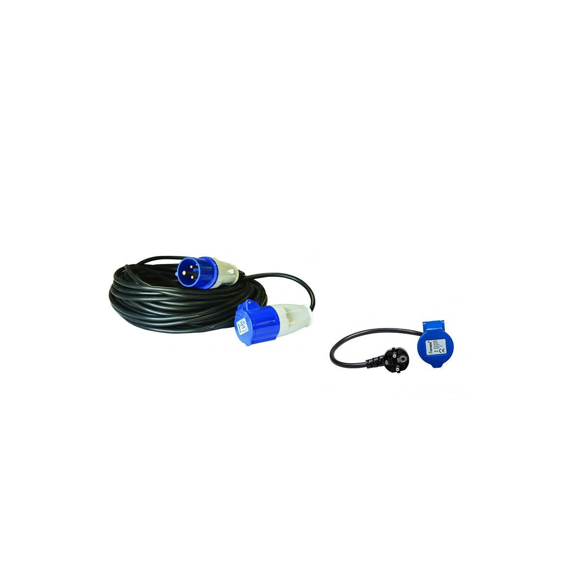 Antarion Pack Rallonge électrique 25m P17 + Adaptateur Femelle 0,50cm Camping-Car