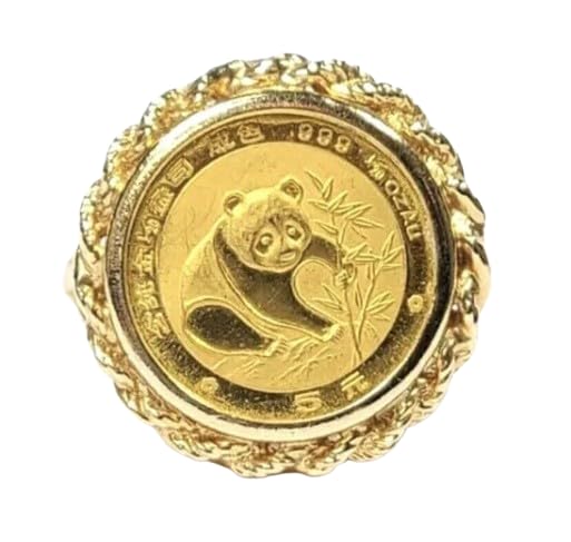 Drizzle Jewels 925 Sterling Silver 14K Yellow Gold Finish 20MM Chinese Coin Panda Bear Coin Ring, Women's All Size (Yellow, 9)