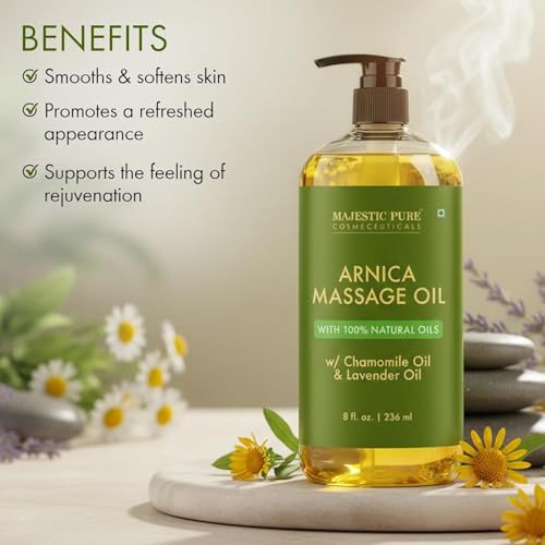 Image of MAJESTIC PURE Arnica Massage Oil for Massage Therapy - Refreshing, and Relaxing - Natural Oils for All Skin Types - Men and Women Massage Lotion- 8 fl oz
