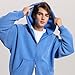 FAIABLE Mens Womens Double Zip Up Hoodie Oversized Acid Wash Hoodies Heavyweight Fleece Cotton Zipper Sweatshirt Vintage Y2k Full Zipup Jacket Couples Streetwear Bright Blue
