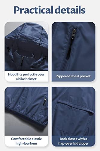 Image of CREATMO US Men's Packable Waterproof Running Rain Coats Reflective Cycling Jacket Windbreaker With Removable Hood