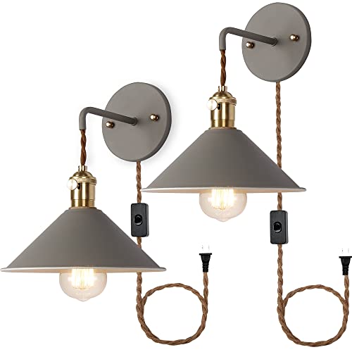Gray Plug in Wall Sconces Set of Two,Wall lamp with
