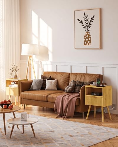 Image of Nightstand,Modern Bedside Table with Storage Drawer and Open Wood Shelf, for Living Room, Bedroom and Small Spaces, Accent Night Stand with Solid Wood Legs, Easy Assembly,Vintage Yellow Oak