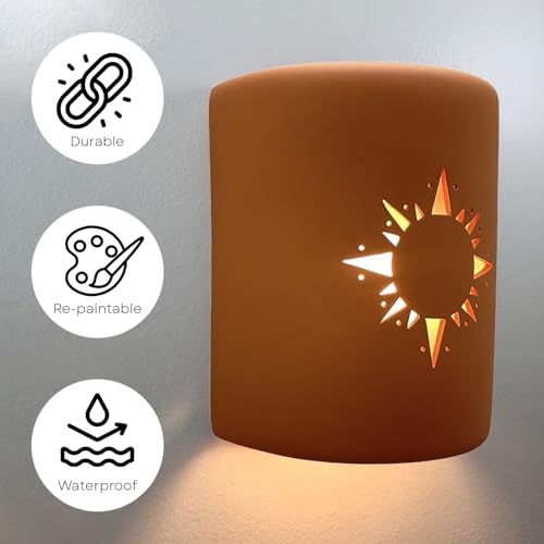 Image of Wall Sconce, Sunburst (Terracotta) Indoor /Outdoor Ceramic Cylinder Porch Light, Indoor /Outdoor Wall Sconce for Interior and Exterior Decor (100 Watt, 9.25 inch H x 7.25 inch)