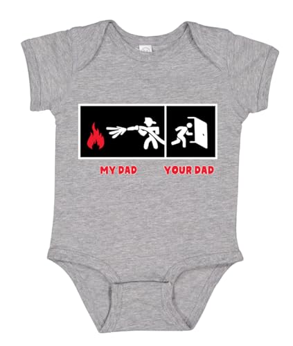 Image of Wild Bobby My Dad vs Your Dad Firefighter Gift Humor Baby Creeper Boys Girls Infant Bodysuit