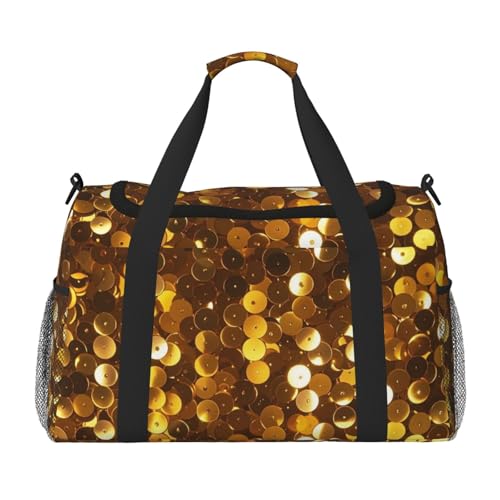 Gold Sequin Sparkle Travel Duffel Bag Lightweight Waterproof Carry On Tote Bag Foldable Weekender Overnight Bags Sport Gym Bag For Women Men