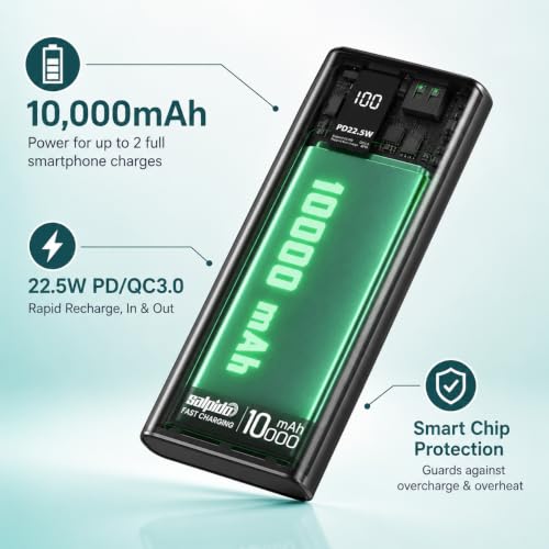 Image of Slim 10000mAh Power Bank, Fast Charging 22.5W, LED Display