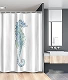 Ambesonne Animal Decor Stall Shower Curtain, Profile Picture of a Seahorse in Paintbrush Watercolor with Haze Effects, Fabric Bathroom Decor Set with Hooks, 54' W x 78' L, Light Blue Green