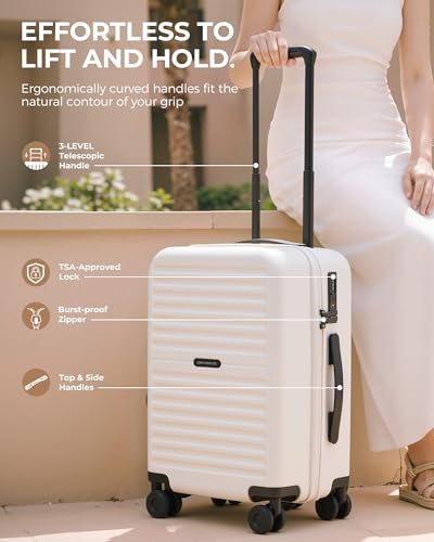 Image of LONG VACATION Luggage Sets, PC Lightweight Suitcase with Spinner wheels, 3 Piece Luggage Set with TSA Lock, Hard shell Suitcase Set, Checked Travel Suitcase (White, 3 Piece Set)