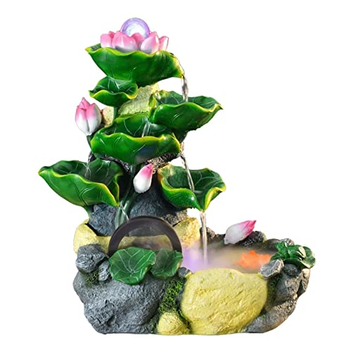 HUSHHAAMPP Indoor Water Fountain Tabletop Fountains Lotus Desktop Feng Shui Wheel Rockery Water Fountain Fish Pond Living Room Fish Tank Desktop Decoration Bonsai with Atomizer Meditation Fountain