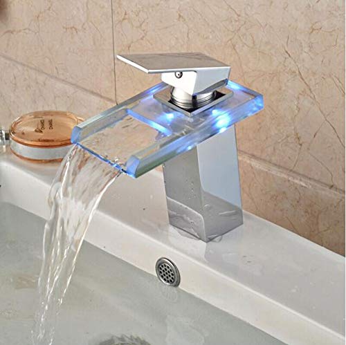 Robinet de Salle de Bain LED Cascade en Laiton et Verre Élégant