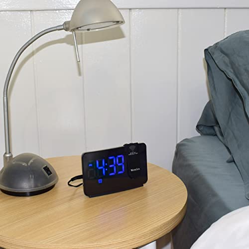 Projection Alarm Clock For Bedroom Led Clock Projection On Ceiling Digital Clock With Usb Charging Adjustable Projector Clock & Dimmer Snooze Dual Alarm Bedside Clock For Heavy Sleeper… (Blue) #TOP4