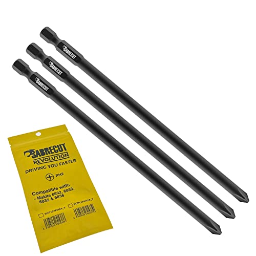 3 x SabreCut SC127PH2A_3 127mm PH2 Compatible with Makita 6832 6833 6835 6836 6837 DWD P-66254 Autofeed Collated Drywall Screwdriver Gun Bit Single Ended Phillips No.2 Heavy Duty