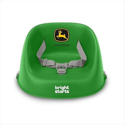 Image of Bright Starts John Deere My Spot Easy-Clean Booster Seat, Portable Dining Chair Booster with 3-Point Harness, Green, 6 Months - Toddler