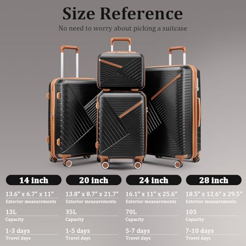 Luggage Sets 4 Piece(14/20/24/28),Expandable Lightweight Suitcase with 4 Double 360 Degrees Mute Spinner Wheels PP Materials Durable TSA Lock Travel Luggage2