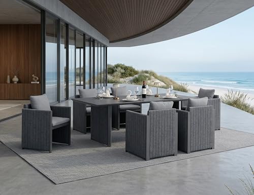 Image of PURPLE LEAF Outdoor Dining Set 7 Pcs with Olefin Cushion Armchairs Grey