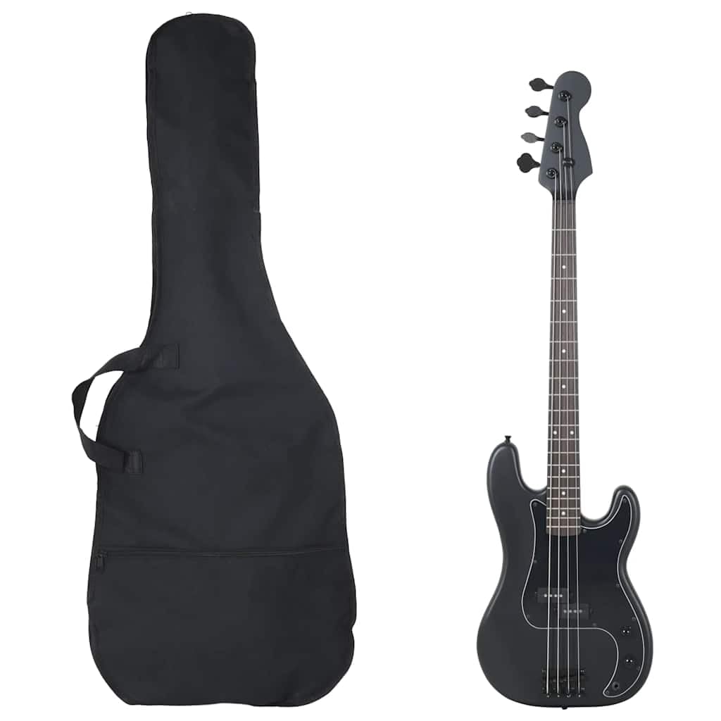 Bas elektryczny dla początkujących, czarny 4/4 46 cala z torbą, gitara basowa z litego drewna, stroik, kostka, kabel audio, pasek do noszenia do lekcji, ćwiczeń, studia, zespołu i występów