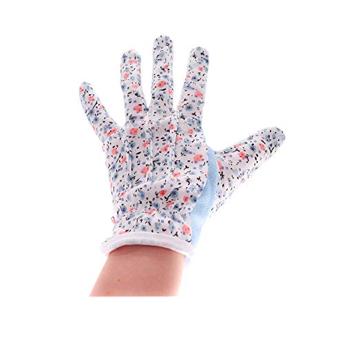 Chowel Ladies Soft Fabric Garden Gloves With Flower Pattern, Washable, Light Weight, Cotton (Blue) #TOP4