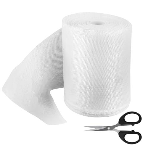 WJMY Rollo de cinta de fibra de vidrio, 26 m x 10 cm, alfombra de fibra de vidrio, cinta de refuerzo, tira para juntas (no adhesiva), con 1 tijeras (26 m x 10 cm)