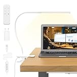 Mojimdo 77 LED Dimmable Desk Lamp with Remote [3 Colour Temperatures & 10 Brightness Levels] 40cm Flexible Arm with USB Charger, Easy Clip on Reading Light, Led Table Lamp, Work Lamp for Home