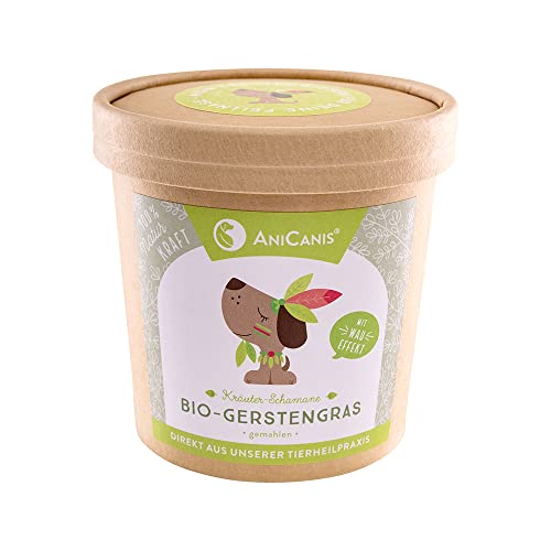 AniCanis Bio Gerstengras für Hunde & Katzen - Gerstengraspulver - Übersäuerung, Darmflora & Schmatzen - Futterzusatz Nahrungsergänzung - 100g