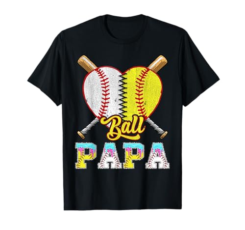 Papa of Both Half Baseball Softball Ice Cream Drip T-Shirt
