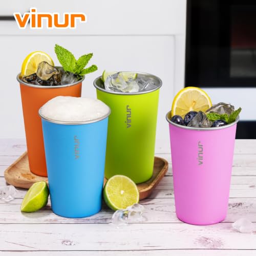 Stainless Steel Cups-16 oz Colorful Stackable Metal Drinking Glasses 8 Pcs by VINUR - Used condition - Image 7