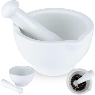Mortero de cocina con mortero de cerámica, 10,5 cm, color blanco