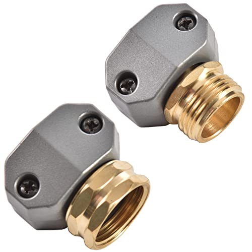 Sanpaint Garden Hose Repair Connector Fitting, Brass Mender Female And Male Hose End Connector With Zinc Clamp, Fit 5/8-Inch And 3/4-Inch Garden Hose, 2 Sets #TOP1