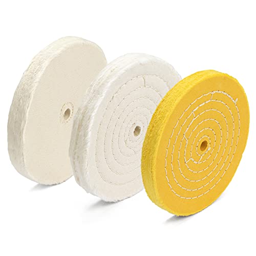 ENKAY - 6" Spiral Sewn, Loose Cotton and Treated Buffing Wheels (3 Pack) for Polishing Metal and More, for Use with Polishing Compounds, Buffing Machines &amp; Bench Grinders