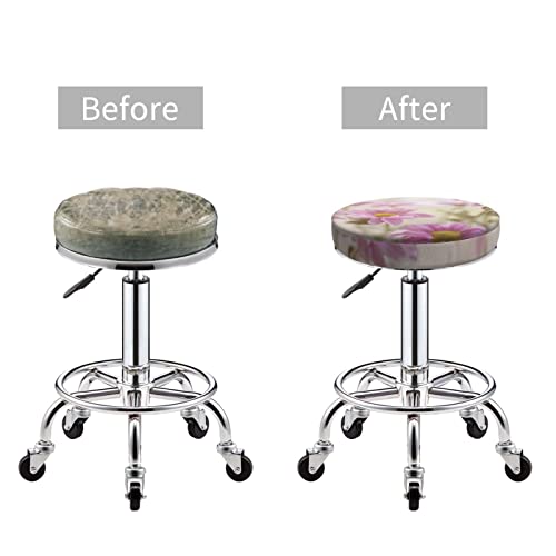 Bafafa Retro Style Pink Flowers Printed Velvet Round Stool Seat Cover Washable Stool Cushion Slipcover Elastic Bar Chair Covers For Home Bar Hotel Use 14 Inch #TOP4
