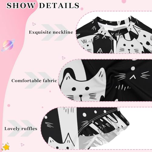 ALAZA White Black Cat Cartoon Girls One Piece Swimsuit Long Sleeve Rash Guard Swimsuits UV 50+ Swimwear Zipper4
