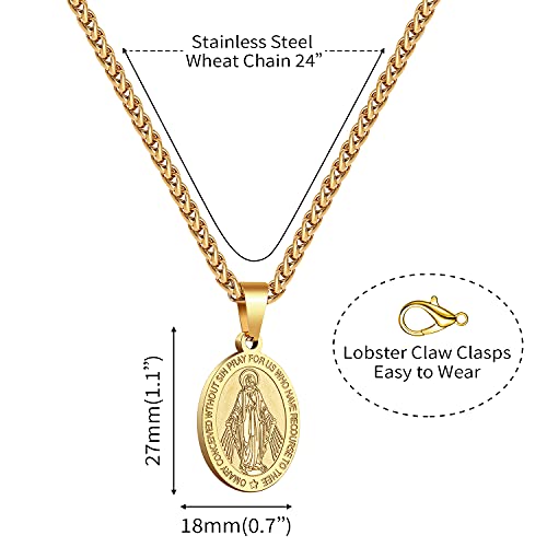 P. BLAKE Oval Saint Christopher/Michael/Joseph/Jude/Virgin Mary/Joseph/Francis/Patrick/Anthony/Benedict/Thomas Necklace for Men Women, Stainless Steel Catholic Patron Pendant with Chain 24 Inches