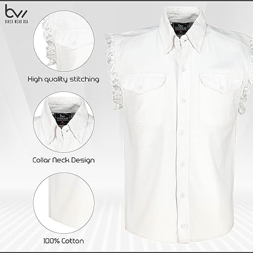 100% Cotton Denim Shirt- Sleeveless Shirt with Pockets & Cut-Off Sleeves3