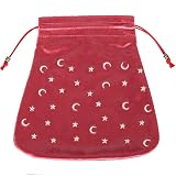 Large Velvet Tarot Cards Storage Bag Embroidery Pouch, Tarot Card Holder Bag, Jewelry Dice Drawstring Package 8.27x8.27 Tarot Oracle Bags, 1 pc (Coral Pink with Stars and Moons Embroidery)